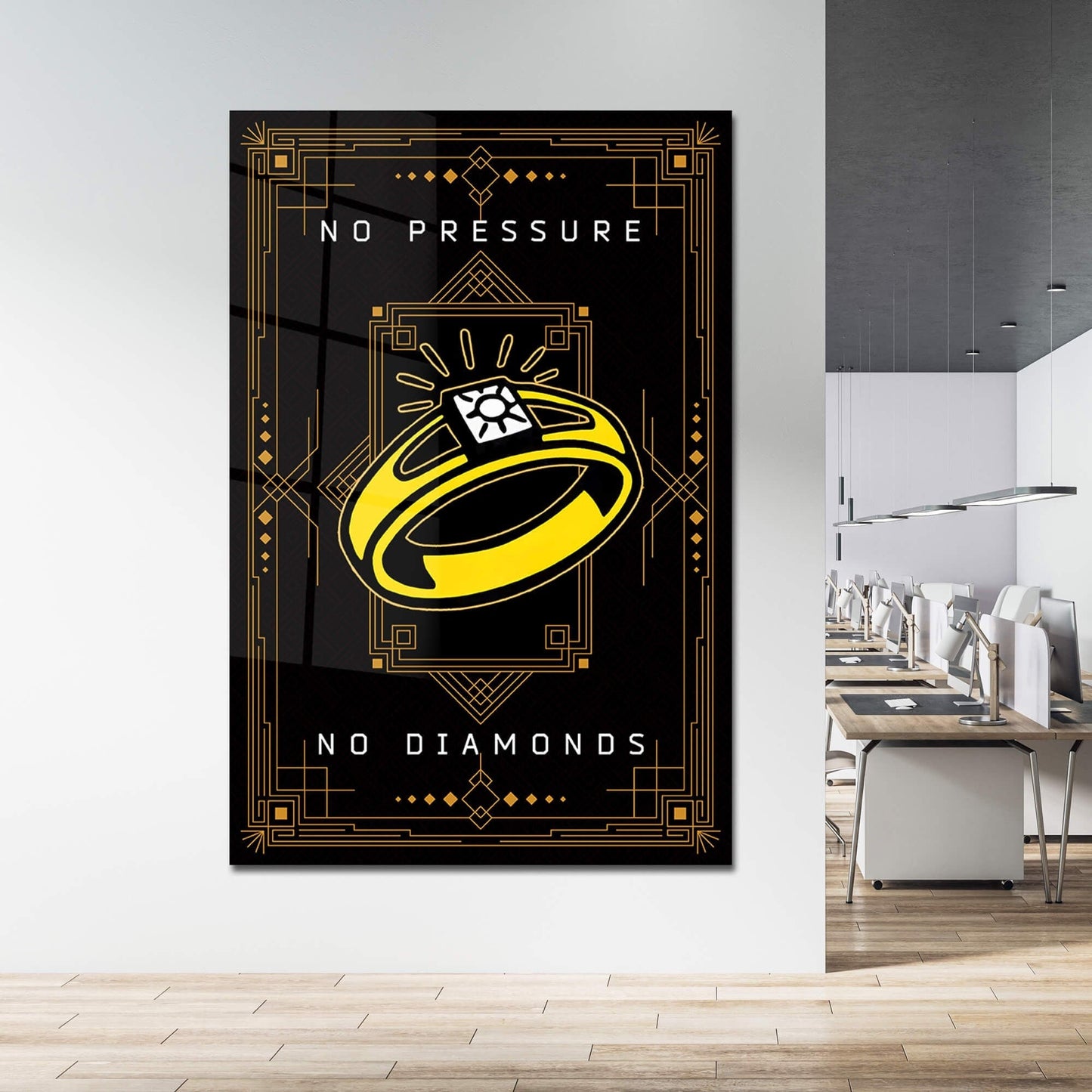 Monopoly Wall Art - Motivational Poster for Entrepreneur Office - Inspirational Canvas with Hustle Quote Sign - No Pressure No Diamonds Art