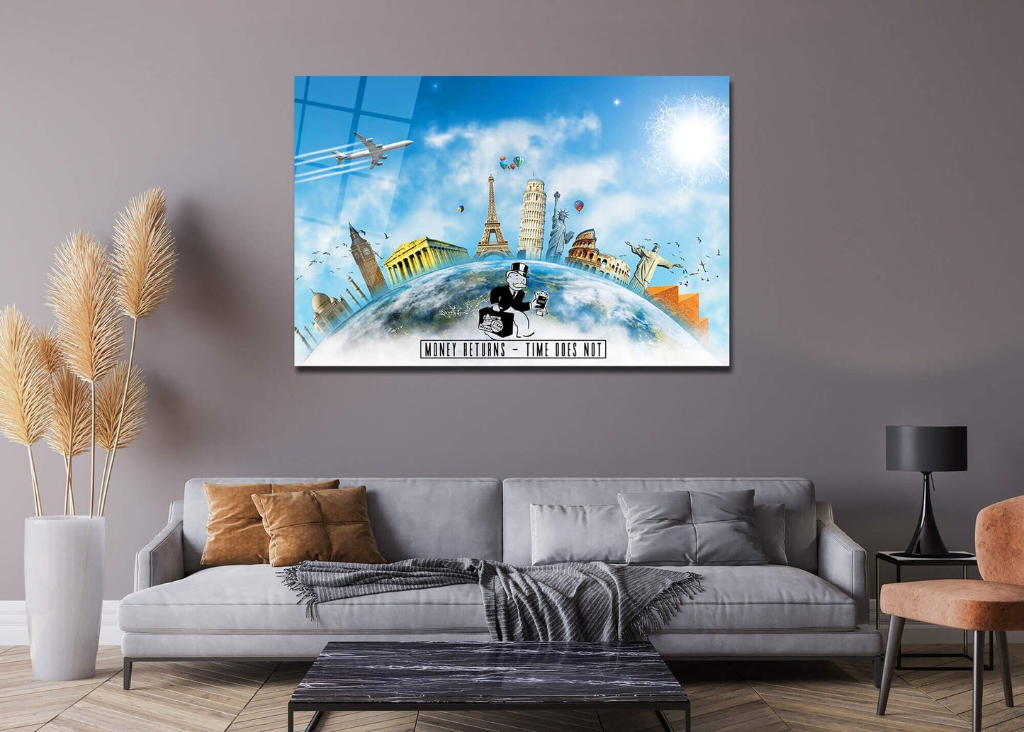 Stunning USA-Made Acrylic Metal and Canvas Art ec Monopoly Canvas Money Returns Time Does Not - Perfect for Your Decor Needs