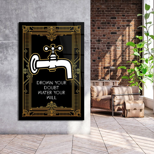 Monopoly Wall Art - Motivational Poster Inspirational Entrepreneurs - Gold and Black Office Decor with Motivating Quotes - No Doubts No Fear