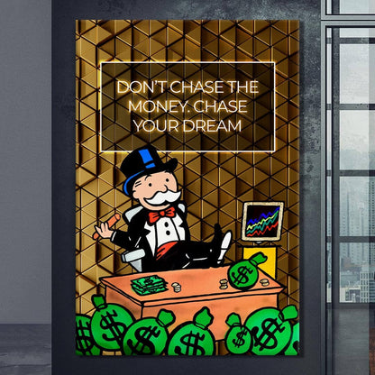 ALEC MONOPOLY Wall Art - Chase Your Dreams with this Motivational Canvas - Luxury Lifestyle in Gold Monopoly Man Pop Art