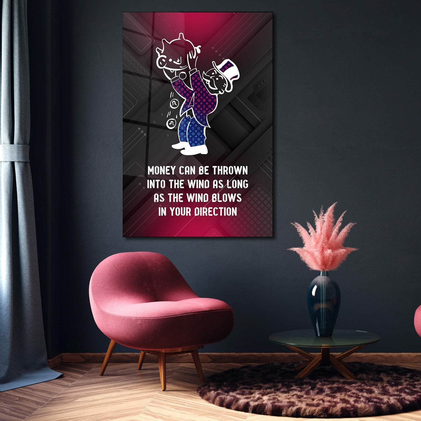 ALEC MONOPOLY Wall Art - Money Motivational Canvas with Rich Uncle Quote - Office Pop Art for Entrepreneurs - Red Poster