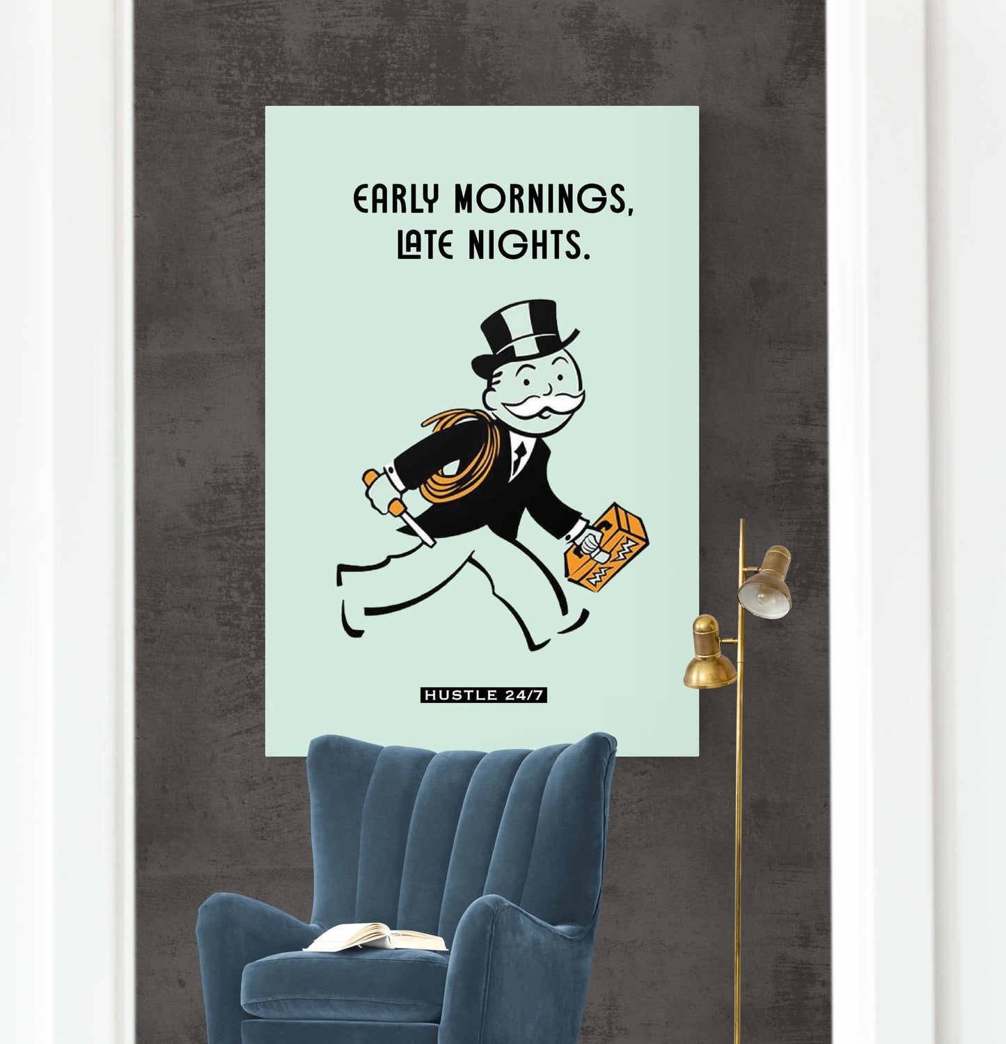 ALEC MONOPOLY CANVAS - Early Mornings Late Nights Art - 5 am Club - Entrepreneur Poster - Motivational Pop Art Print for Hustlers