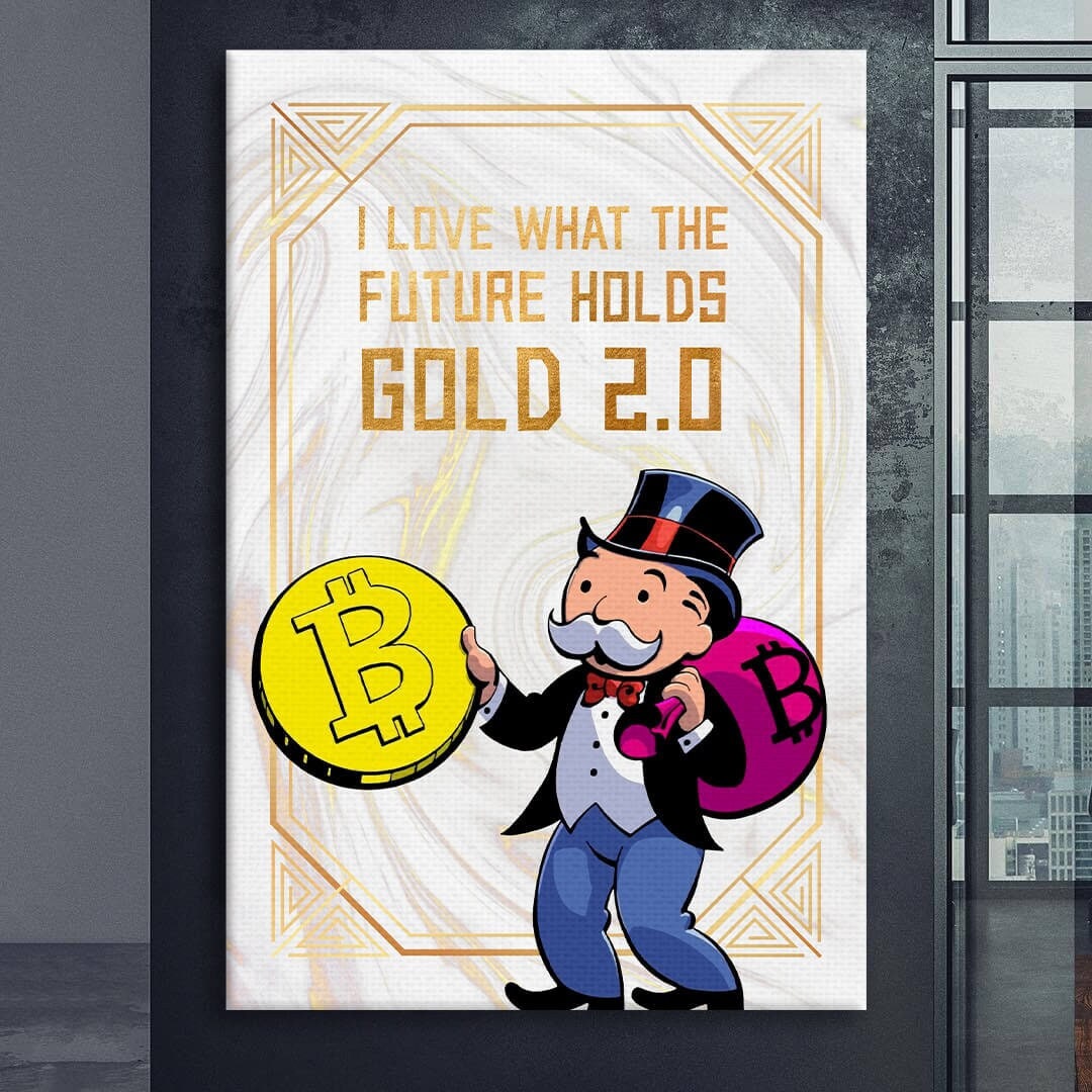 Bitcoin Gold Limited Edition Alec Monopoly Canvas - Motivational Office Art in Acrylic Metal and Canvas - USA Made - Various Sizes Available