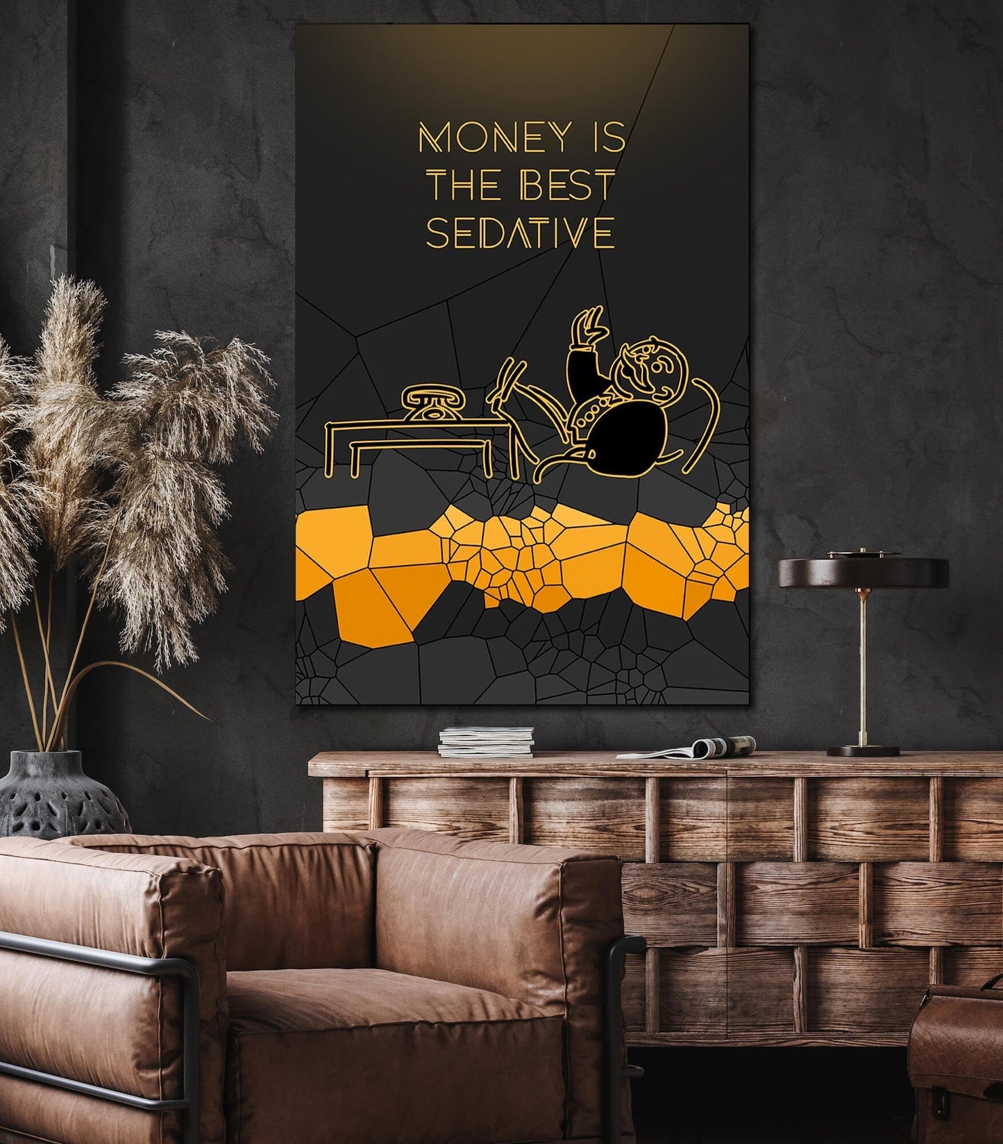 ALEC MONOPOLY Wall Art - Inspirational Motivational Poster with Money and Success Themes Rich Uncle Canvas in Luxurious Gold