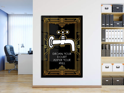 Monopoly Wall Art - Motivational Poster Inspirational Entrepreneurs - Gold and Black Office Decor with Motivating Quotes - No Doubts No Fear