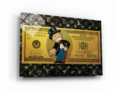 Elevate Your Space with Alec Monopoly LV US Dollar Pop Art Wall Decor - Gold Style Print on Luxury Canvas Featuring Uncle Sam