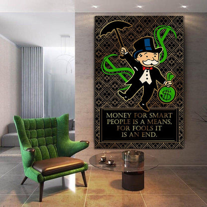 Alec Monopoly Canvas - Limited Edition Gold and Black Office Wall Art Poster for Smart and Wealthy Motivation