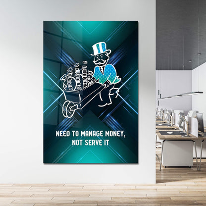 ALEC MONOPOLY Wall Art Manage Money Hustle  Grind with Inspirational Canvas - Office Pop Art featuring Entrepreneur Quotes  Green