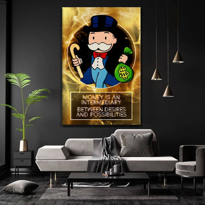 Alec Monopoly Canvas - Gold Office Art - Wall Art Poster - Limited Edition Acrylic Metal Canvas - Desires and Possibilities