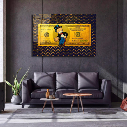 Alec Monopoly 100 Dollar Bill Print - Premium Canvas Wall Art with Gold Accents and Uncle Sam Design -Home or Office Decor in Luxury Style