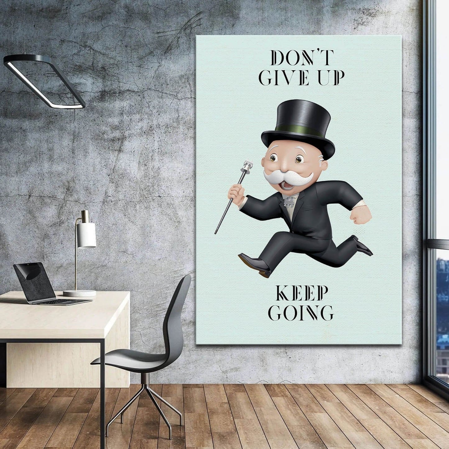 Alec Monopoly Canvas Dont Give Up - Keep Going  Inspirational Living Room Poster Art - Motivational Office Wall Decor