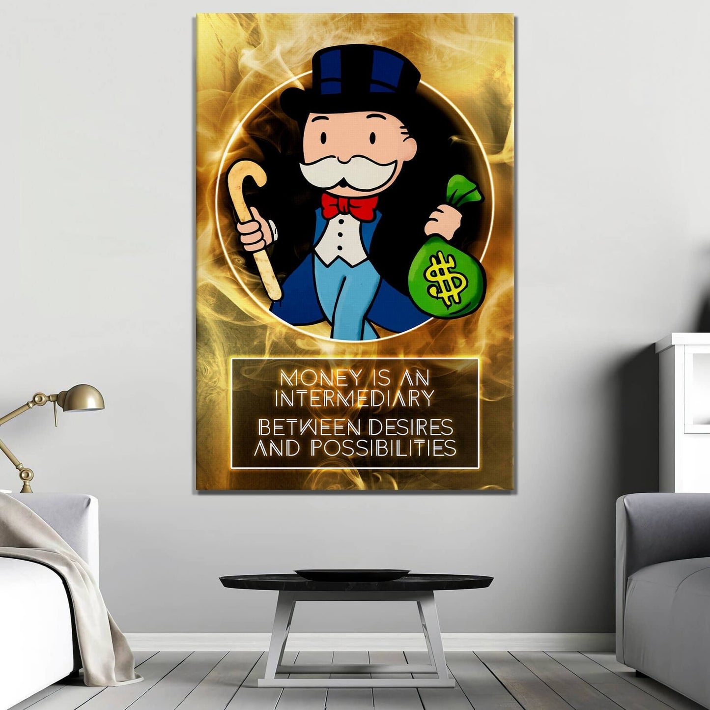 Alec Monopoly Canvas - Gold Office Art - Wall Art Poster - Limited Edition Acrylic Metal Canvas - Desires and Possibilities