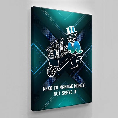 ALEC MONOPOLY Wall Art Manage Money Hustle  Grind with Inspirational Canvas - Office Pop Art featuring Entrepreneur Quotes  Green