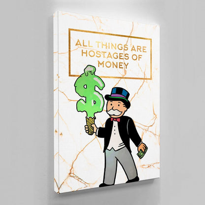 Alec Monopoly Canvas  Hostages Of Money Poster  Gold Office Art  Limited Edition Wall Art  Rich Luxury Motivation