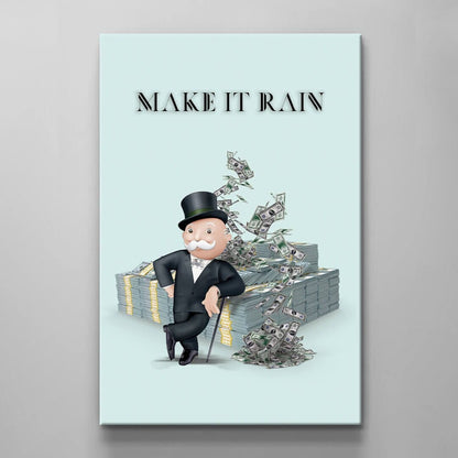 Alec Monopoly Canvas Make It Rain Money Art for Inspirational Living Rooms and Motivational Office Decor