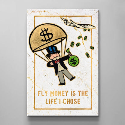 Limited Edition Alec Monopoly Canvas - Gold Fly Money Life Motivational Wall Art for Luxury Office Decor