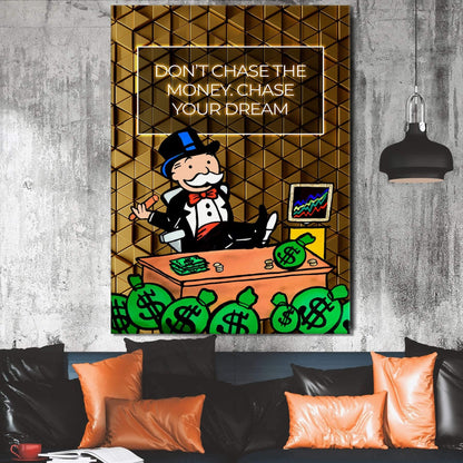 ALEC MONOPOLY Wall Art - Chase Your Dreams with this Motivational Canvas - Luxury Lifestyle in Gold Monopoly Man Pop Art