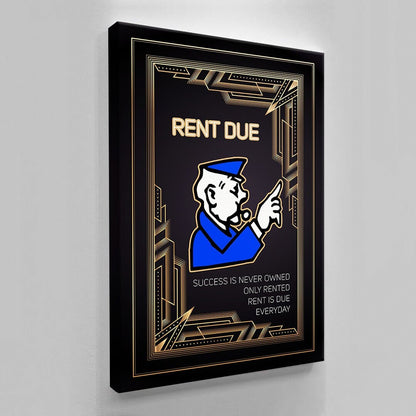 Motivational MONOPOLY Wall Art - Inspirational Canvas for Entrepreneurs Office - Success Is Never Owned Only Rented - Rent Due Daily