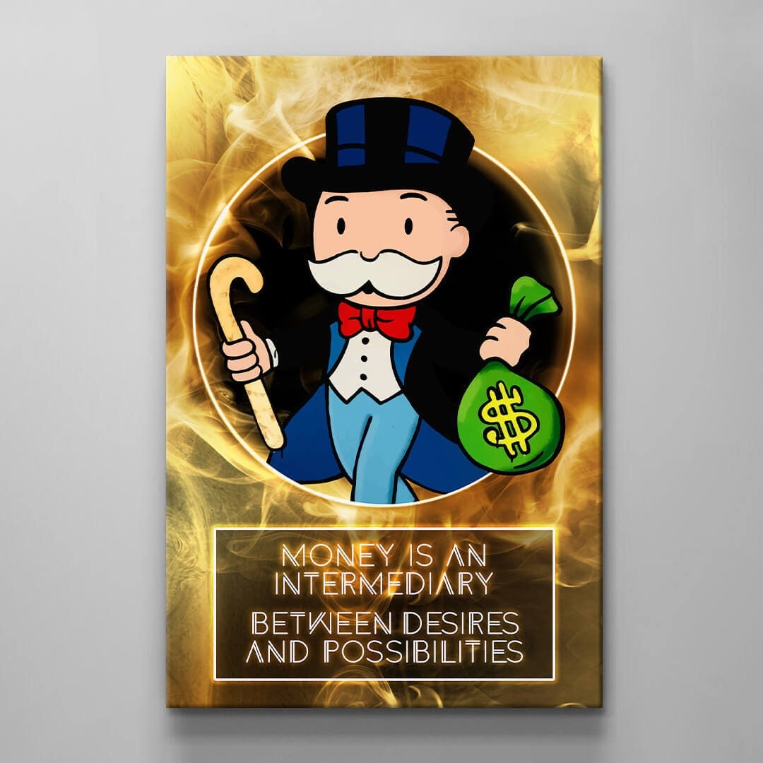 Alec Monopoly Canvas - Gold Office Art - Wall Art Poster - Limited Edition Acrylic Metal Canvas - Desires and Possibilities