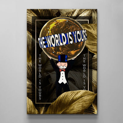 Alec Monopoly The World Is Yours Canvas Wall Art - Inspirational Motivational Print with Pop Uncle Sam and Gold Globe - Believe In Yourself