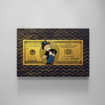 The Perfect Addition to Your Room Alec Monopolys Gold Style US Dollar Wall Art Print with Uncle Sam and 100 Bill Design