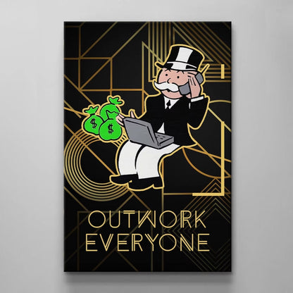 ALEC MONOPOLY Wall Art - Outwork Everyone Poster Hustle and Grind Print Never Give Up Canvas - Entrepreneur Motivational Pop Art for Office