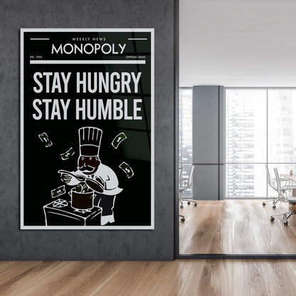 Stay Hungry Stay Humble Alec Monopoly Wall Art Motivational  Inspirational Entrepreneur Print on Black  White Office Canvas