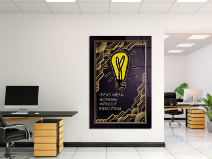 Monopoly Wall Art - Motivational Entrepreneur Office Decor Print with Inspirational Canvas - Ideas are Nothing without Execution