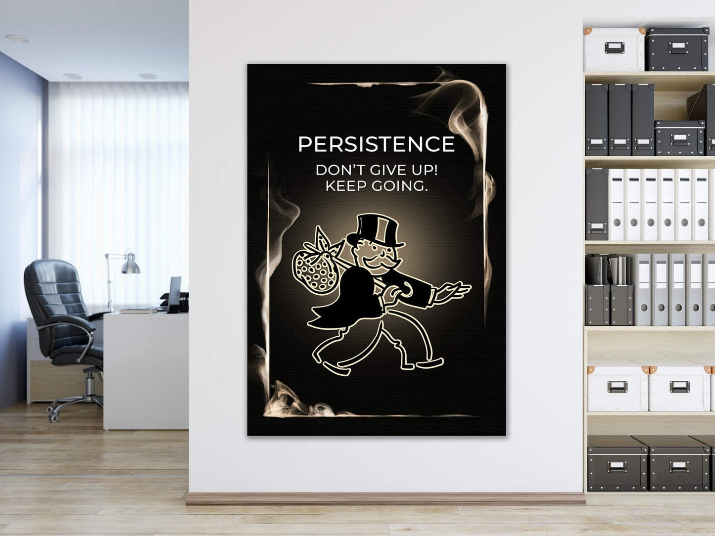 ALEC MONOPOLY Wall Art - Persistence Motivational Poster  Inspirational Canvas Office Pop Art for Motivation  Don't Give Up Keep Going Print