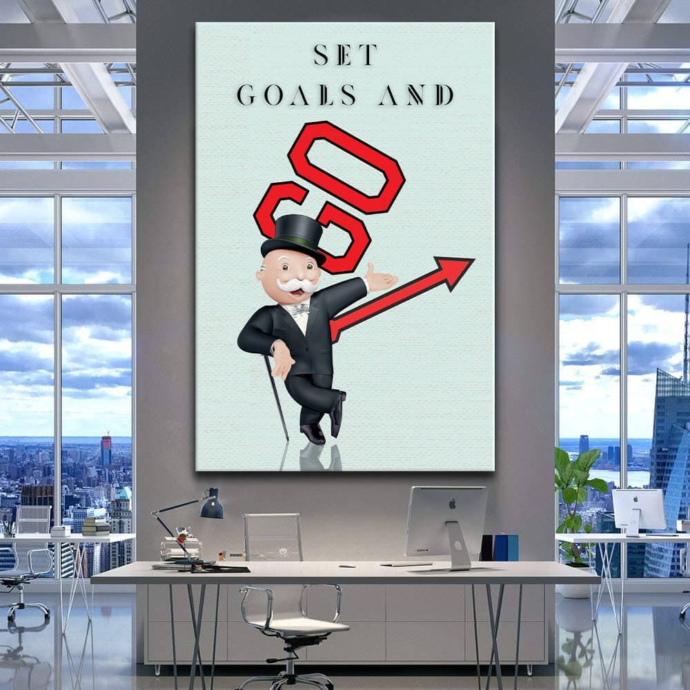 Alec Monopoly Canvas  Motivational Monopoly Art for Living Room  Office  Set and Achieve Goals with Inspirational Poster