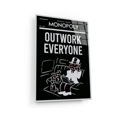 OUTWORK EVERYONE Alec Monopoly Wall Art - Motivational Inspirational Black and White Uncle Sam Office Canvas for Entrepreneur Print