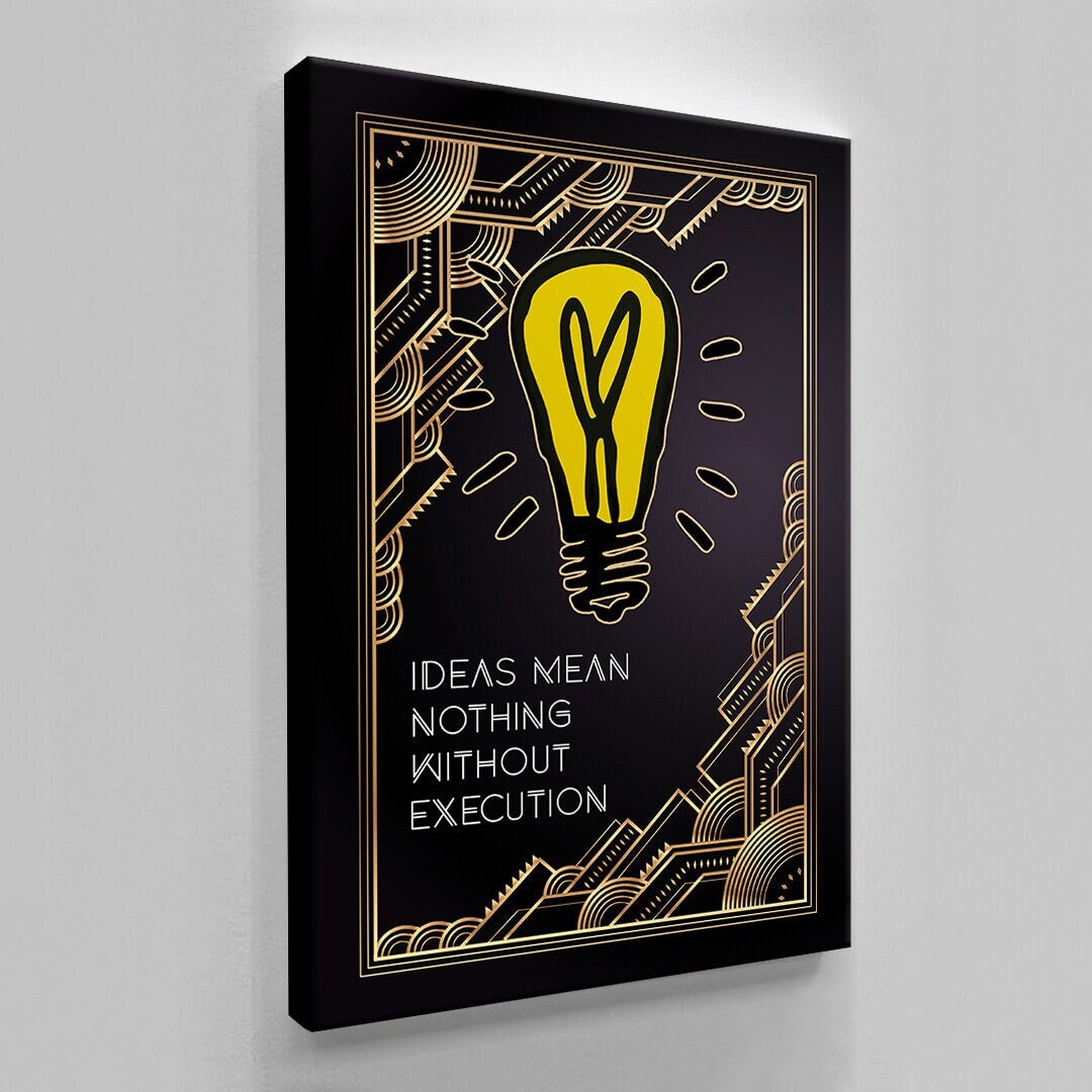 Monopoly Wall Art - Motivational Entrepreneur Office Decor Print with Inspirational Canvas - Ideas are Nothing without Execution