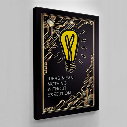 Monopoly Wall Art - Motivational Entrepreneur Office Decor Print with Inspirational Canvas - Ideas are Nothing without Execution