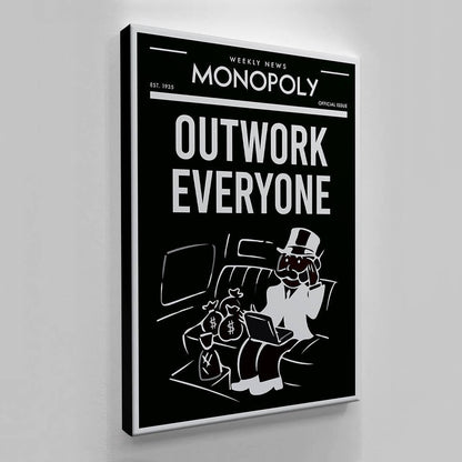 OUTWORK EVERYONE Alec Monopoly Wall Art - Motivational Inspirational Black and White Uncle Sam Office Canvas for Entrepreneur Print