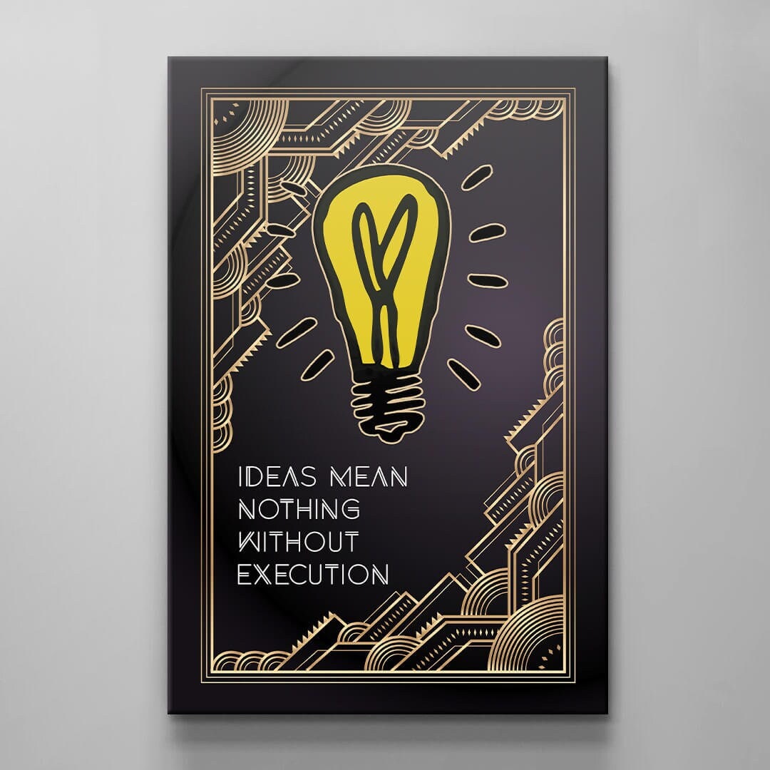 Monopoly Wall Art - Motivational Entrepreneur Office Decor Print with Inspirational Canvas - Ideas are Nothing without Execution