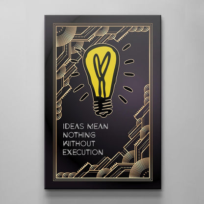 Monopoly Wall Art - Motivational Entrepreneur Office Decor Print with Inspirational Canvas - Ideas are Nothing without Execution