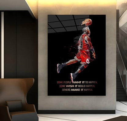 Make It Happen Michael Jordan Basketball Ball Wall Art, Jordan 23 Chicago Bulls Poster, Wall Art, Mike Basketball Goat Canvas