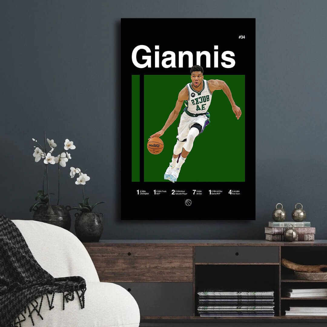 Giannis Antetokounmpo Poster, Milwaukee Bucks Poster, Minimalist, Mid-Century Modern, NBA Poster, Office Wall Art, Bedroom Art