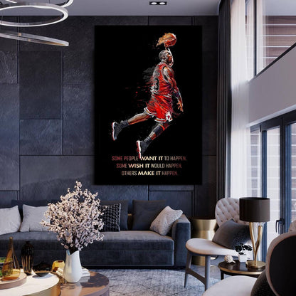 Make It Happen Michael Jordan Basketball Ball Wall Art, Jordan 23 Chicago Bulls Poster, Wall Art, Mike Basketball Goat Canvas