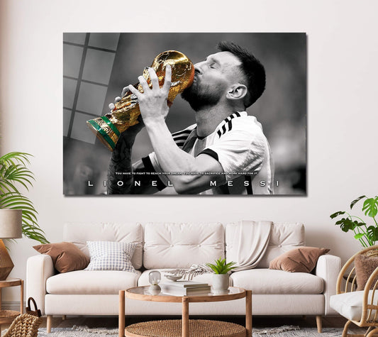 LIONEL MESSI Canvas, World Cup 2022 Poster, Argentina Football Legend, Soccer Player Poster, Soccer Gift, Sport Decor, Messi Qoute Print