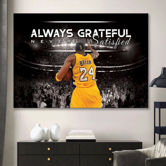 LeBron James Record Breaking Shot Poster - Always Grateful Never Satisfied - Lakers Canvas Wrap for Man Cave Kids Room Game Room or Bar