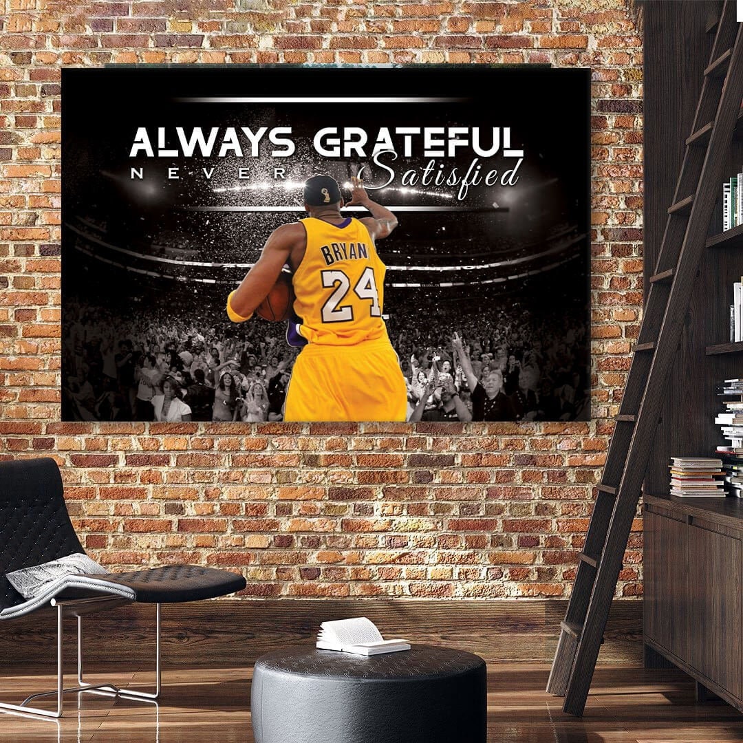 LeBron James Record Breaking Shot Poster - Always Grateful Never Satisfied - Lakers Canvas Wrap for Man Cave Kids Room Game Room or Bar