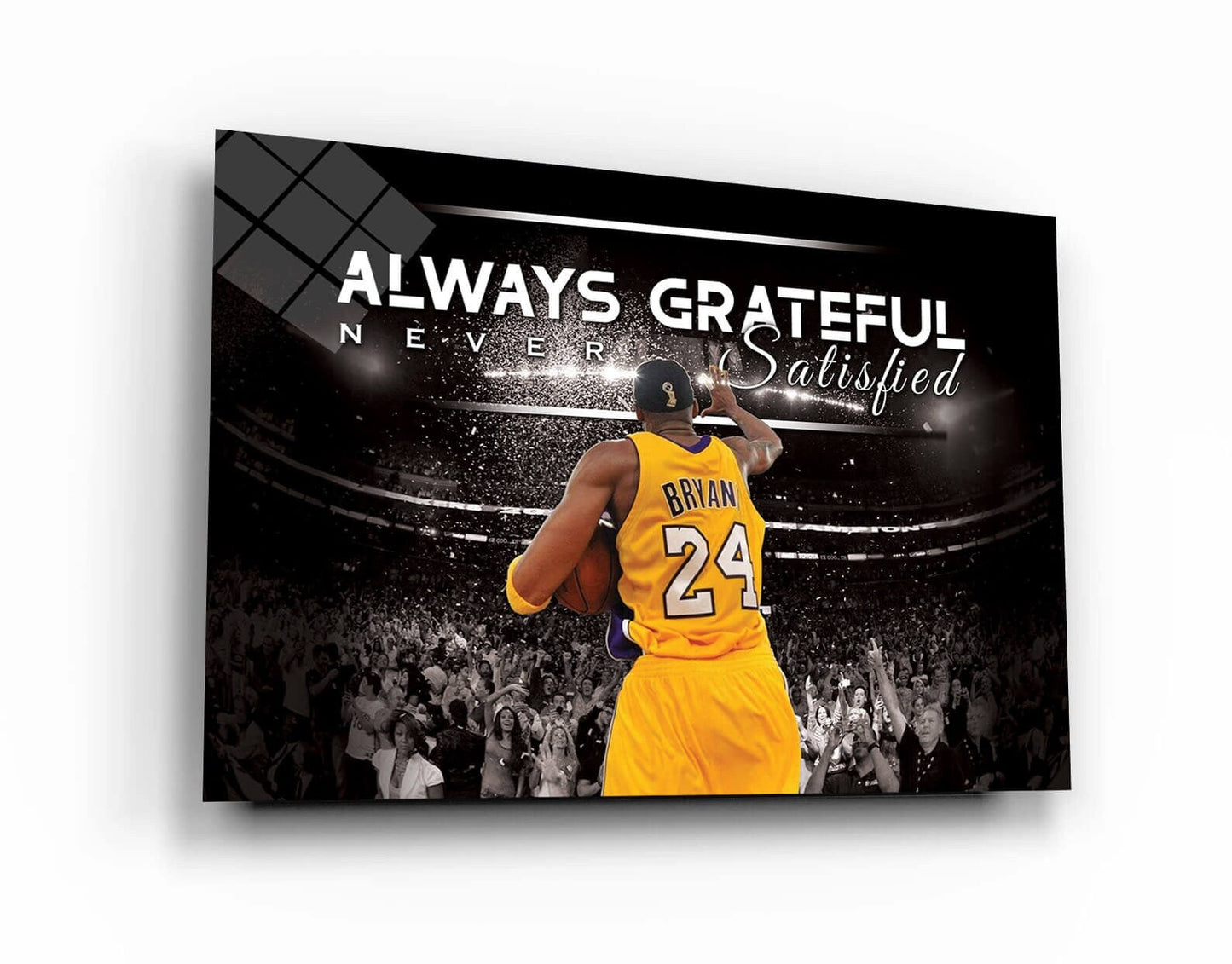 LeBron James Record Breaking Shot Poster - Always Grateful Never Satisfied - Lakers Canvas Wrap for Man Cave Kids Room Game Room or Bar