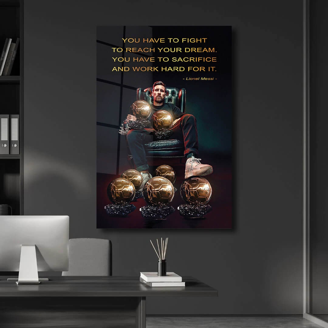 Fight To Reach Your Dreams LIONEL MESSI, Cups Poster, Argentina Football Legend, Miami, Soccer Gift, Sport Decor, Messi King Qoute Print