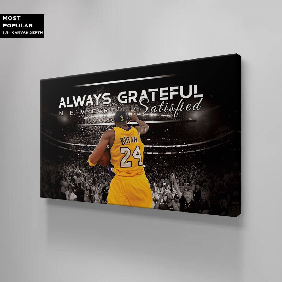 LeBron James Record Breaking Shot Poster - Always Grateful Never Satisfied - Lakers Canvas Wrap for Man Cave Kids Room Game Room or Bar