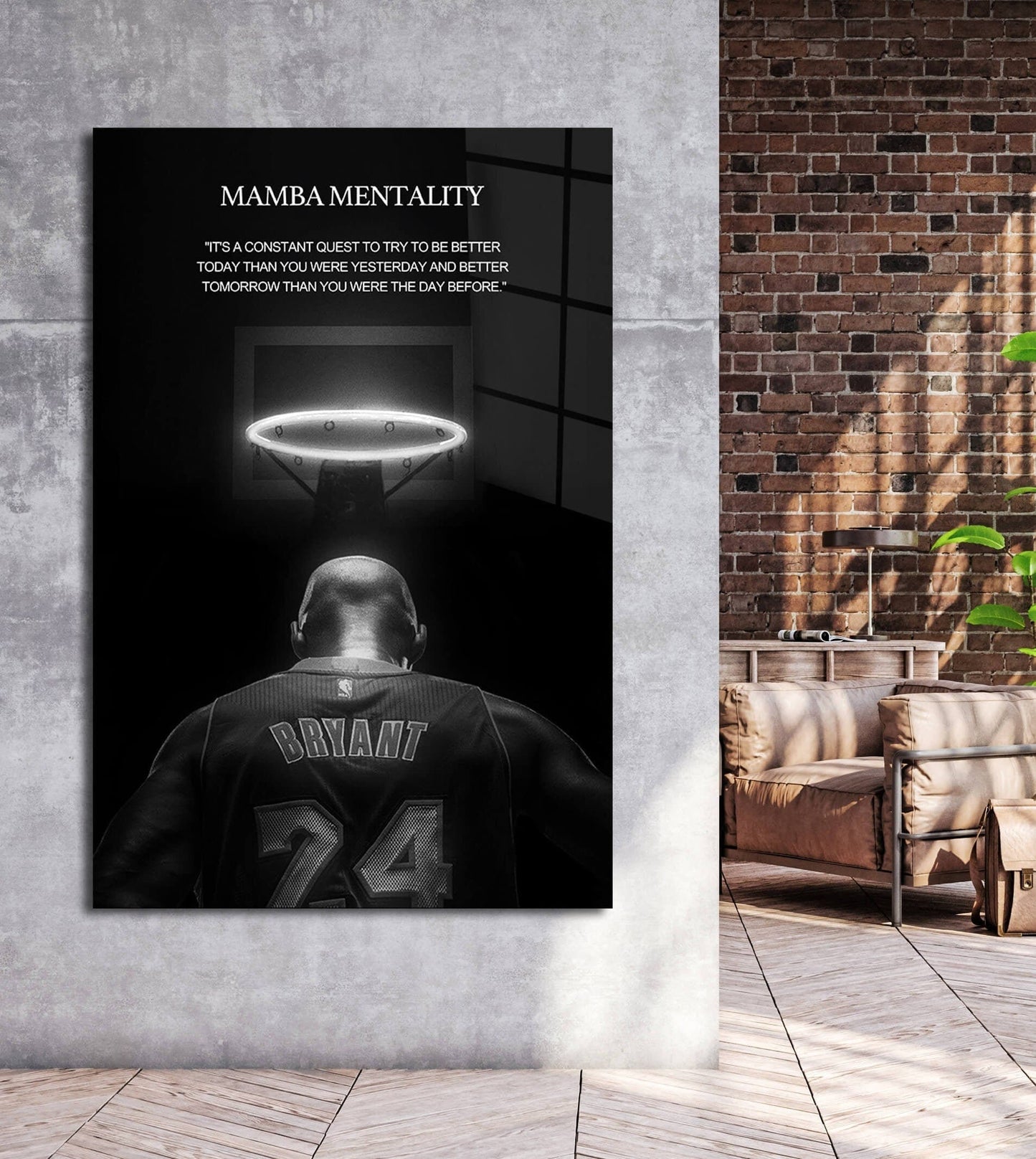 Mamba Mentality Kobes Framed Canvas Sport Quotes Inspirational Wall Art Motivational Kobe Posters Bryant Decor Living Room Artwork Jordan