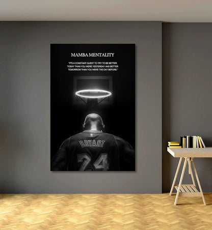 Mamba Mentality Kobes Framed Canvas Quotes Inspirational Wall Art Motivational Kobe Posters Bryant Decor Fan Men Gym Poster Sports Halo Rim