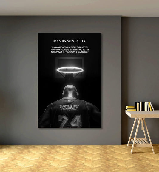 Mamba Mentality Kobes Framed Canvas Quotes Inspirational Wall Art Motivational Kobe Posters Bryant Decor Fan Men Gym Poster Sports Halo Rim