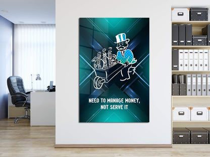 ALEC MONOPOLY Wall Art Manage Money Hustle  Grind with Inspirational Canvas - Office Pop Art featuring Entrepreneur Quotes  Green