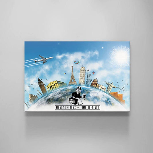 Stunning USA-Made Acrylic Metal and Canvas Art ec Monopoly Canvas Money Returns Time Does Not - Perfect for Your Decor Needs